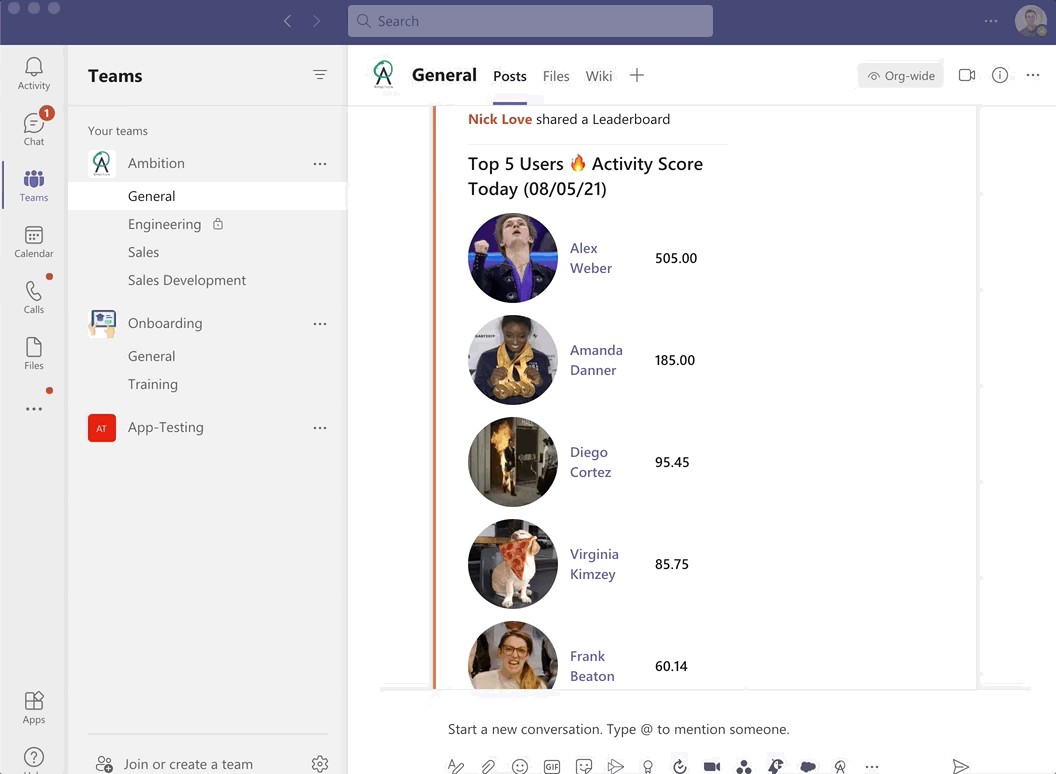 How do I share leaderboards in Microsoft Teams Channels? – Ambition Help  Center